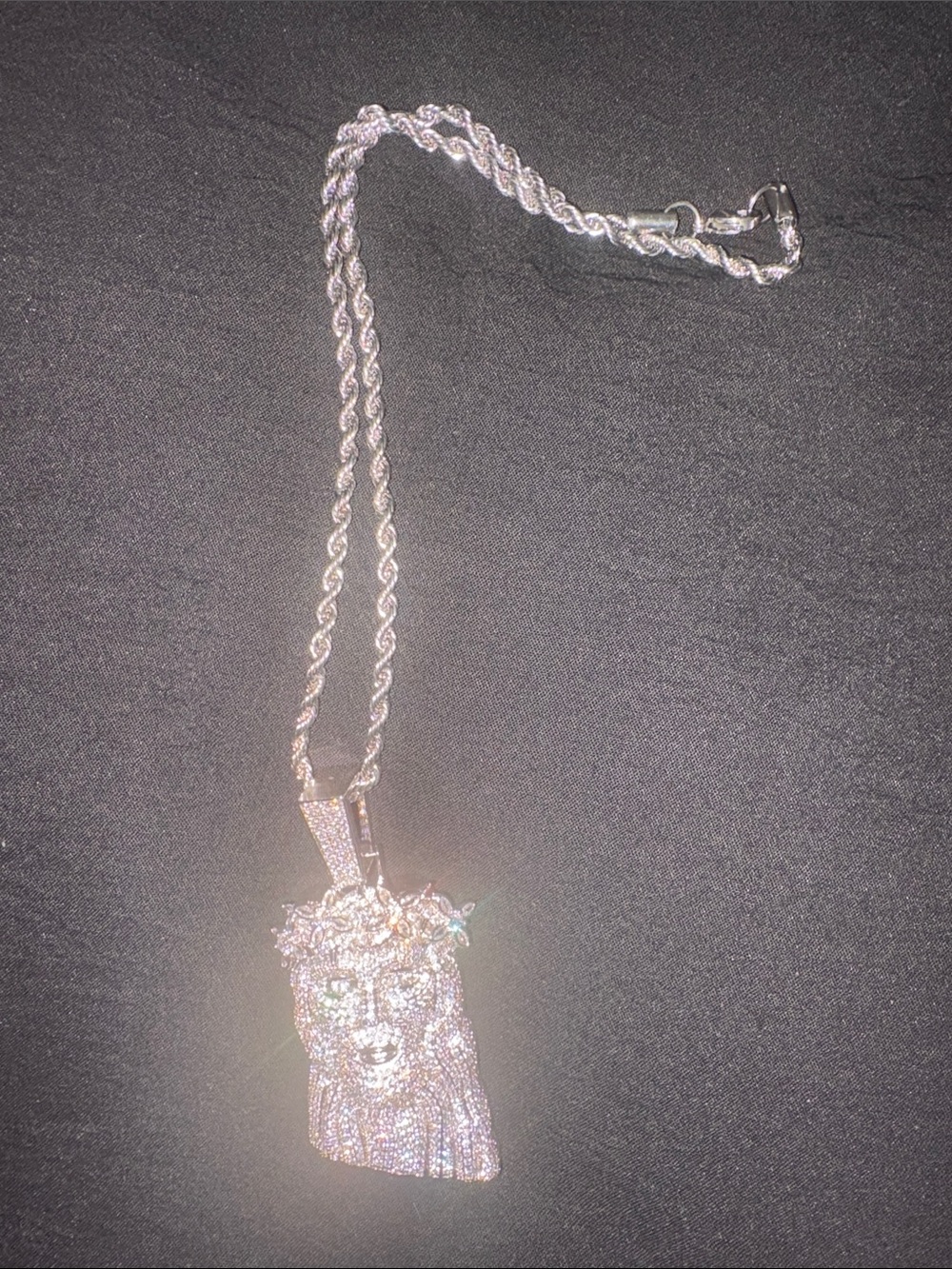 Silver-Tone Jeweled Jesus Pendant Necklace - Silver